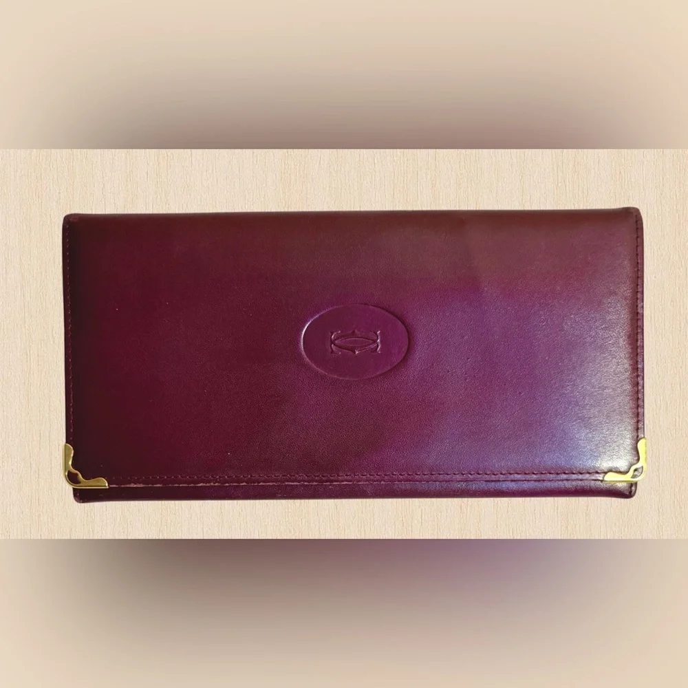 Vintage Cartier Must de Cartier Bordeaux Continental Wallet – Goldtone Corners